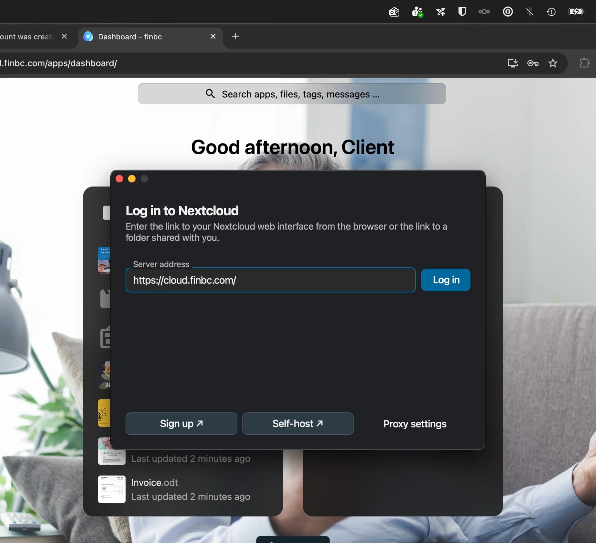 Nextcloud Desktop Login mit cloud.finbc.com